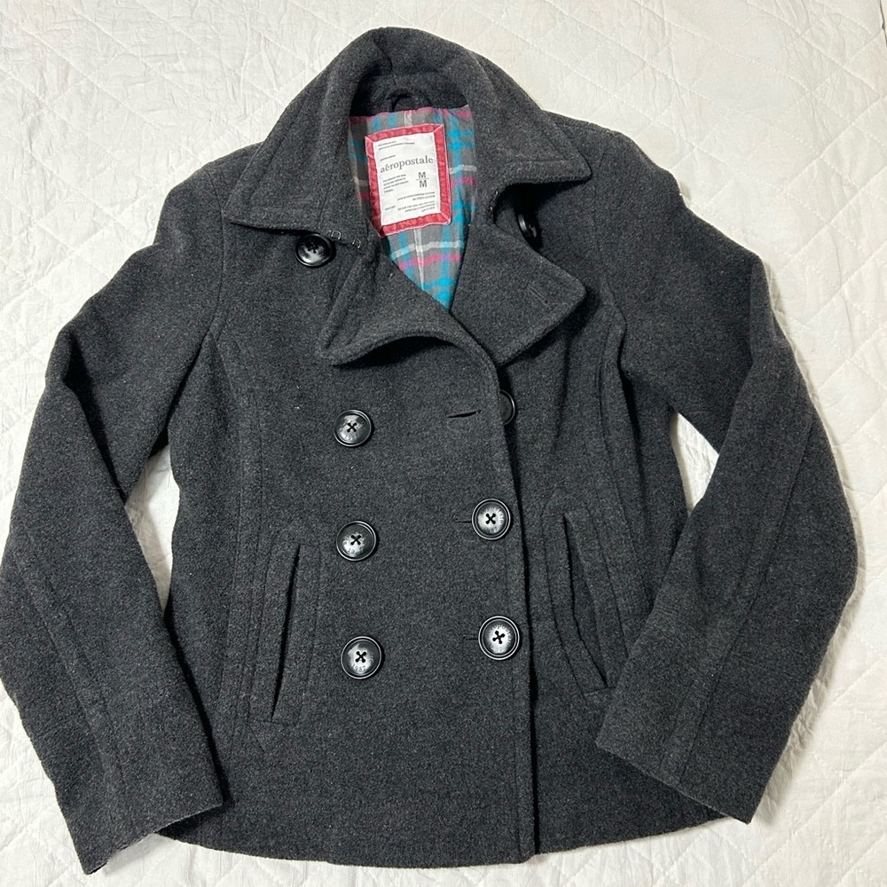 Y2K Aeropostale Charcoal Double-Breasted Peacoat